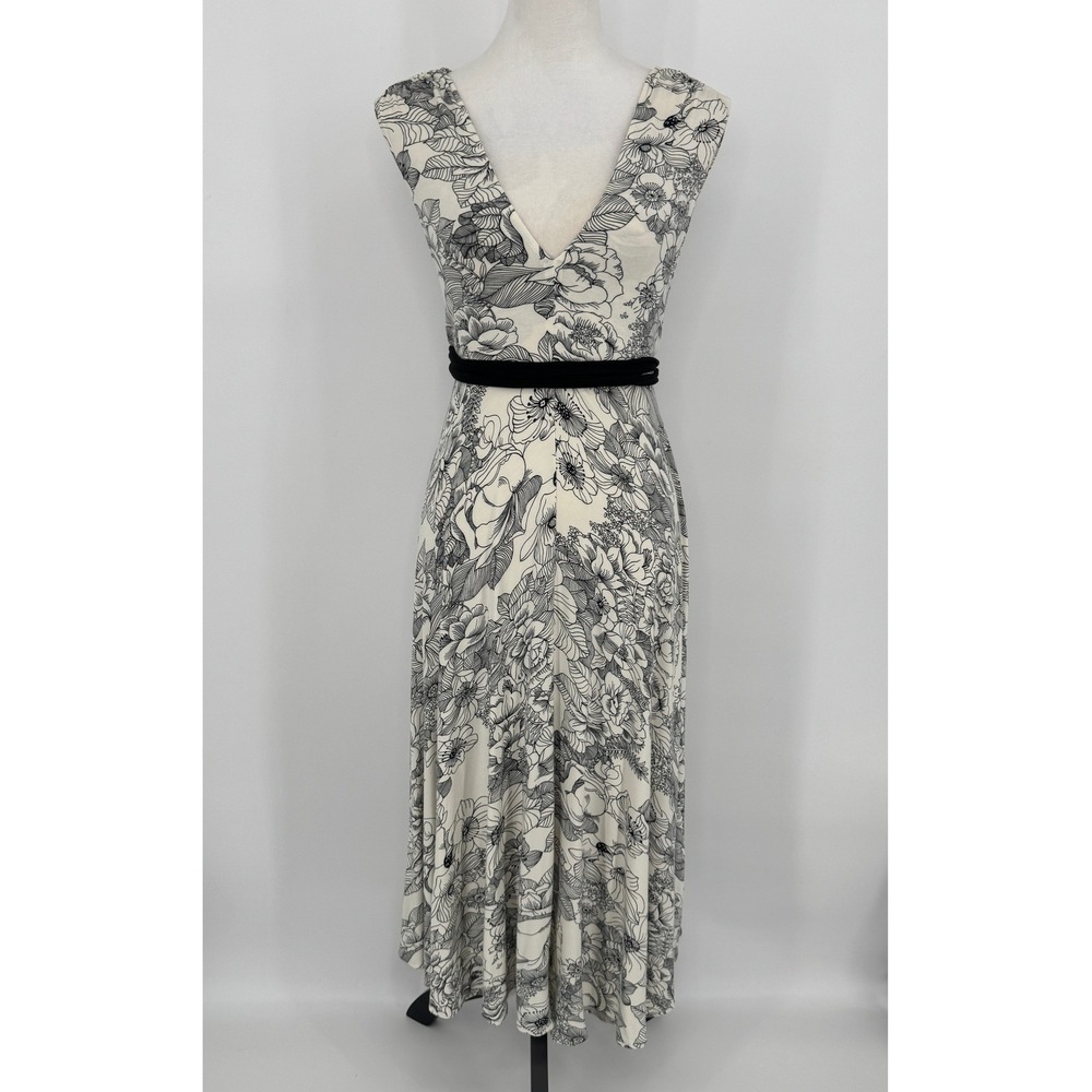 Theory Milianna C Floral Midi Dress Medium Cream Black Boho Romantic Wedding